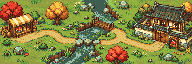 An overworld path from a launch stall over a bridge to Kimchi's house